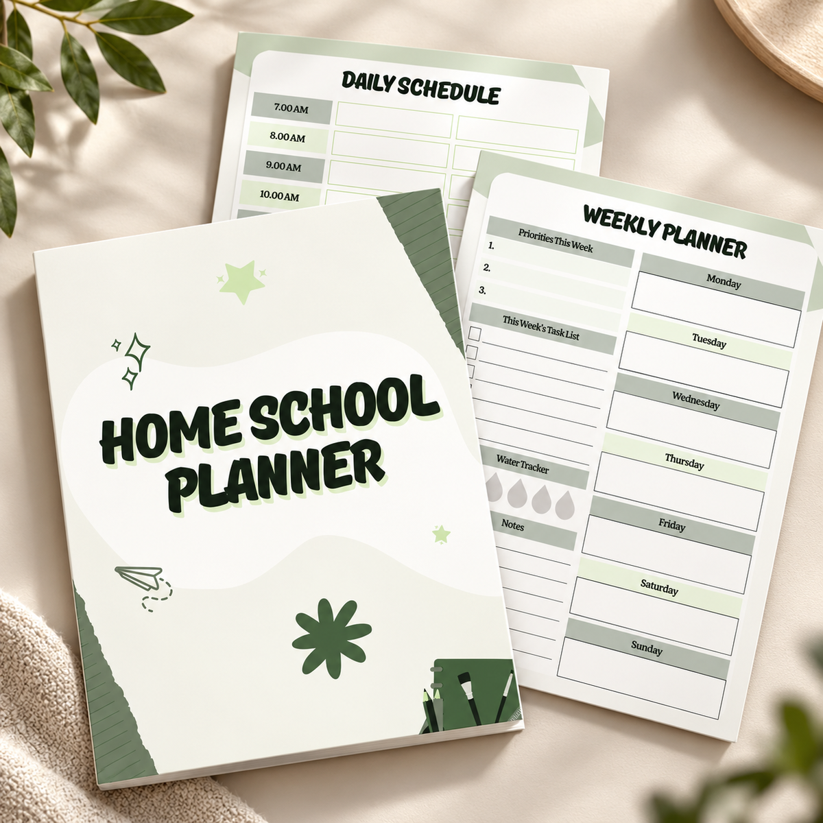 Homeschool Planner printable PDF cover and sample planning pages