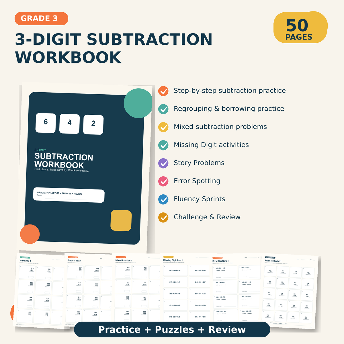 3-Digit Subtraction Workbook | Grade 3 - preview 4