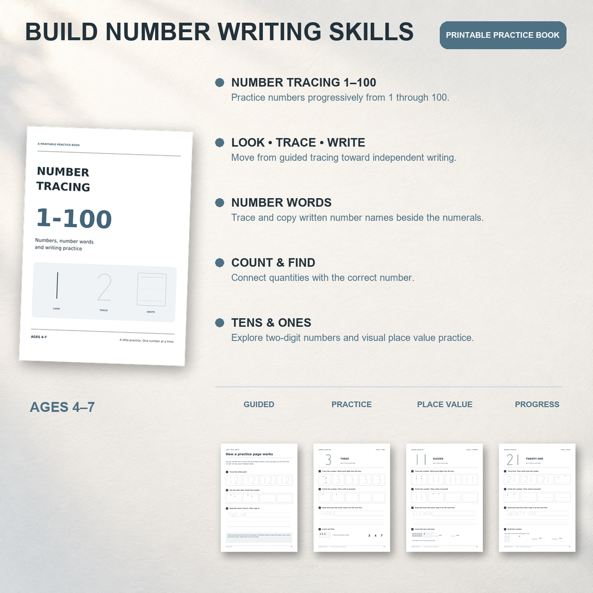 Number Tracing 1–100 | Printable Practice Book - preview 4