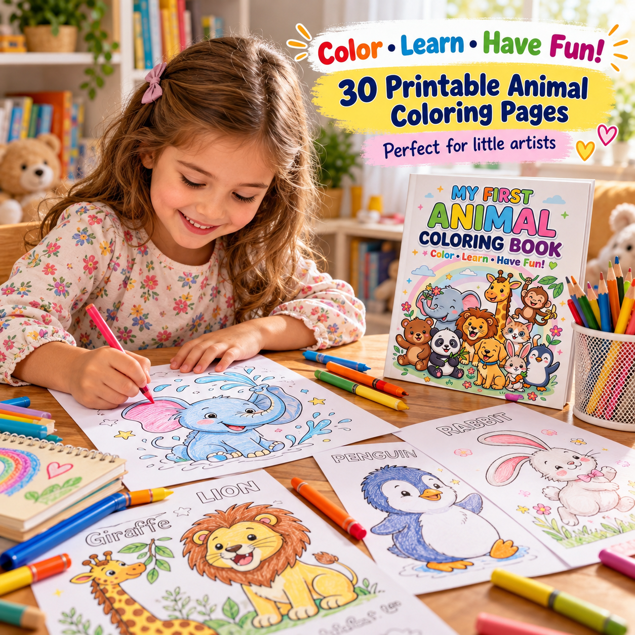 Animal Colouring Book | 30 Printable Pages - preview 3