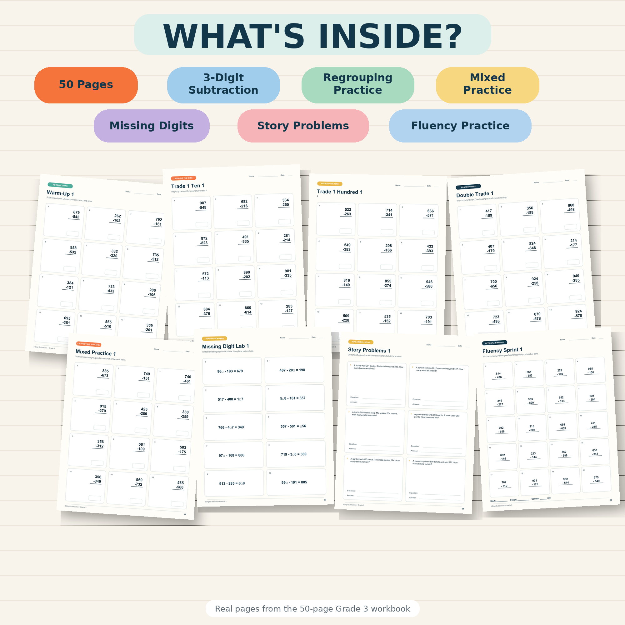 3-Digit Subtraction Workbook | Grade 3 - preview 2