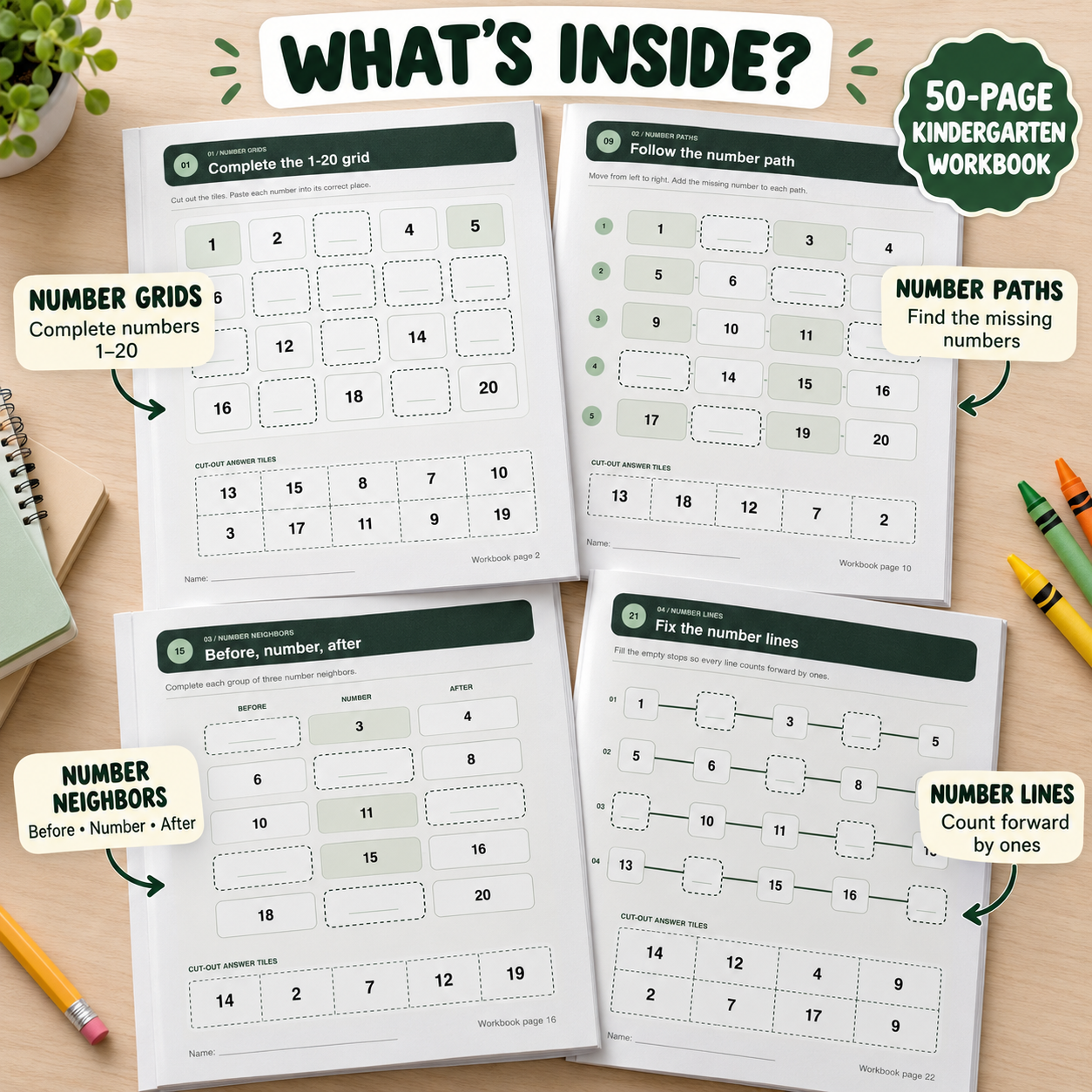 Missing Numbers 1–20 | Kindergarten Workbook - preview 2