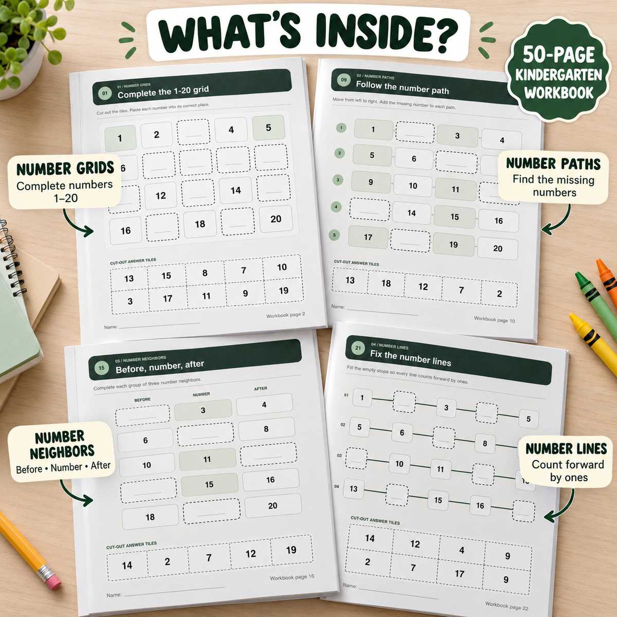 Missing Numbers 1–20 | Kindergarten Workbook - preview 2