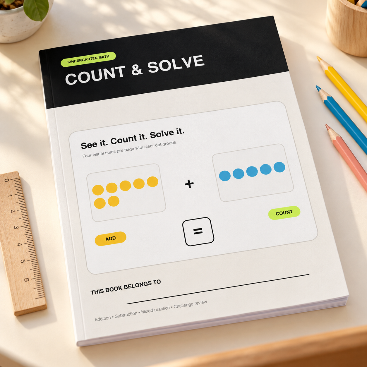 Kindergarten Visual Sums | 60-Page Math Workbook - cover