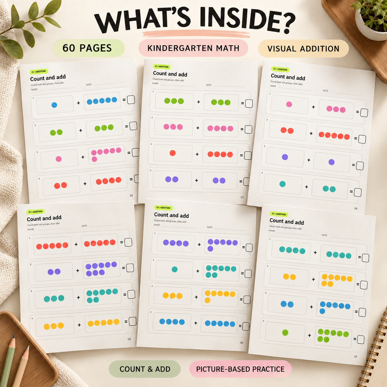 Kindergarten Visual Sums | 60-Page Math Workbook - preview 2