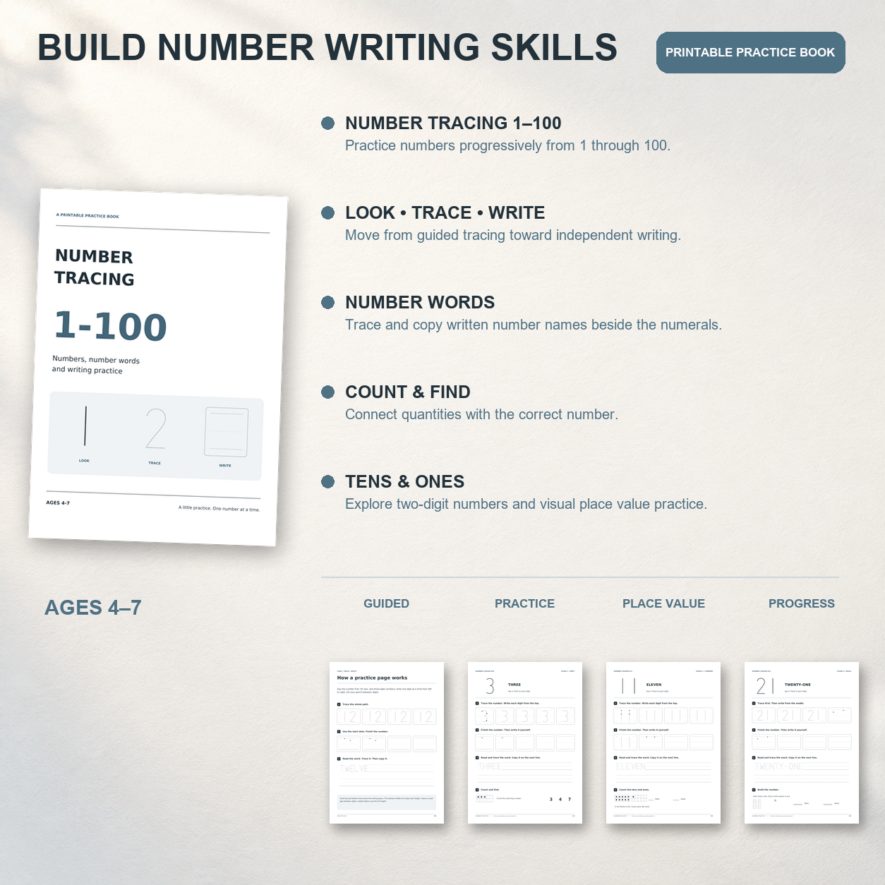 Number Tracing 1–100 | Printable Practice Book - preview 4